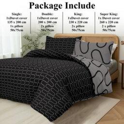 Aspire Homeware Printed Microfiber Duvet Cover Set, Black & Grey Wave Reversible, Super King, (L)220Cm X (W)260Cm - thumbnail 6