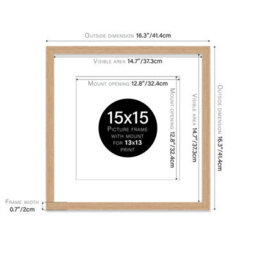 "15X15"" Oak Picture Frame - 15X15"" Square Frame With 13X13"" Mount For 15X15""/13X13"" Pictures Classic Style Room Decor, 1 Pack" - thumbnail 2