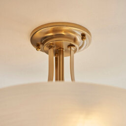 Luminosa Lighting Luminosa Welles Bowl Semi Flush Ceiling Light Brushed Aged Brass Plate, White Glass, 3X E27 - thumbnail 4