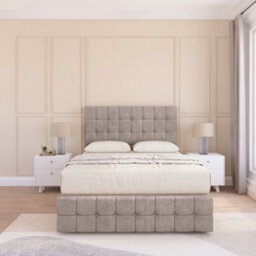 "Sloomy 4Ft6 Berlin Divan Bed Base Pebble Plush ,2 Drawers, 12"" Footboard & 26"" Struts Headboard - Double" - thumbnail 2