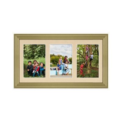 AK Frames 40X20Cm Gold Classic Multi Photo Frame With Ivory Mount - Holds 3 Apertures (3X) 6X4 Photos - image 1