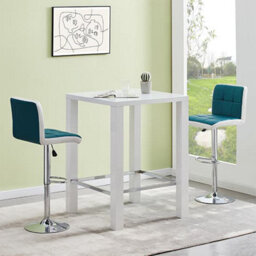 Furniture in Fashion Jam Square Glass White Gloss Bar Table 2 Copez Teal Stools - thumbnail 1