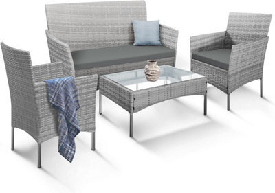 Keplin 4-Piece Rattan Garden Furniture Set Outdoor Lounger Sofa, Stackable Chairs & Bistro Table Uv-Resistant, Easy Storage, Grey - image 1
