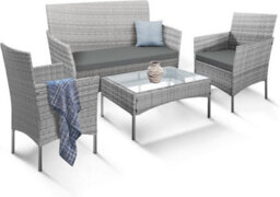 Keplin 4-Piece Rattan Garden Furniture Set Outdoor Lounger Sofa, Stackable Chairs & Bistro Table Uv-Resistant, Easy Storage, Grey