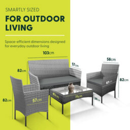Keplin 4-Piece Rattan Garden Furniture Set Outdoor Lounger Sofa, Stackable Chairs & Bistro Table Uv-Resistant, Easy Storage, Grey - thumbnail 2