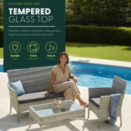 Keplin 4-Piece Rattan Garden Furniture Set Outdoor Lounger Sofa, Stackable Chairs & Bistro Table Uv-Resistant, Easy Storage, Grey - thumbnail 5