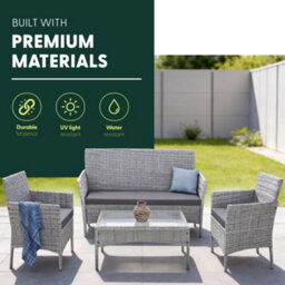 Keplin 4-Piece Rattan Garden Furniture Set Outdoor Lounger Sofa, Stackable Chairs & Bistro Table Uv-Resistant, Easy Storage, Grey - thumbnail 3