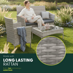Keplin 4-Piece Rattan Garden Furniture Set Outdoor Lounger Sofa, Stackable Chairs & Bistro Table Uv-Resistant, Easy Storage, Grey - thumbnail 4