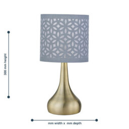First Choice Lighting Romana - Antique Brass Touch Table Lamp With Grey Laser Cut Shade - thumbnail 5