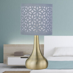 First Choice Lighting Romana - Antique Brass Touch Table Lamp With Grey Laser Cut Shade - thumbnail 4