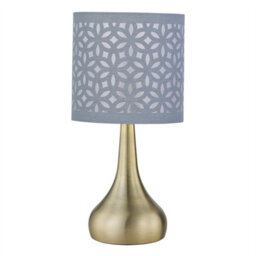 First Choice Lighting Romana - Antique Brass Touch Table Lamp With Grey Laser Cut Shade