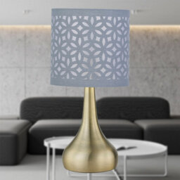 First Choice Lighting Romana - Antique Brass Touch Table Lamp With Grey Laser Cut Shade - thumbnail 3