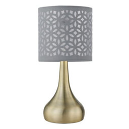 First Choice Lighting Romana - Antique Brass Touch Table Lamp With Grey Laser Cut Shade - thumbnail 2
