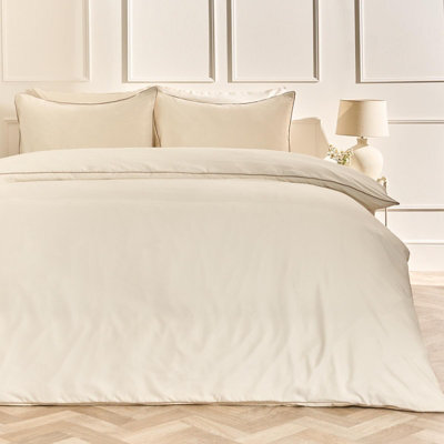 Ohs Piped Edge Bedding Set Soft Duvet Cover With Pillowcase - Natural/ivory - image 1