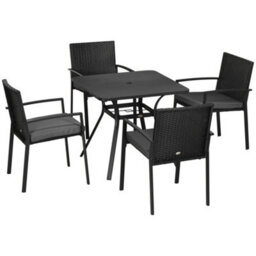 Outsunny Rattan Garden Dining Set For 4 With Cushions Umbrella Hole, Black - thumbnail 2
