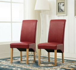 MCC Direct Set Of 2 Deluxe High Back Faux Leather Dining Chairs Red - thumbnail 1