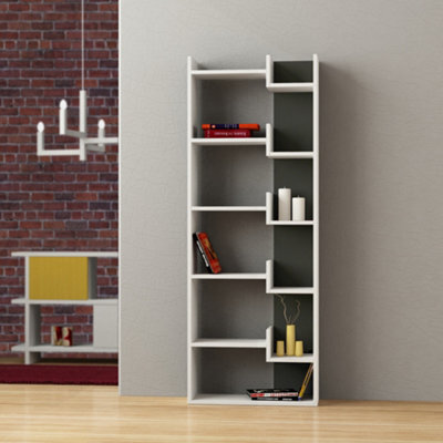 Decortie Oppa Modern Bookcase Tall Storage Shelving Unit 5 Tiers White Anthracite Grey 162.4Cm - image 1