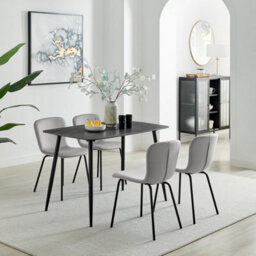 Furniturebox Furniturbeox Uk Asti Grey Marble Ceramic Top Dining Table & 4 Grey Asti Chairs