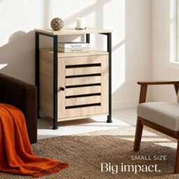 Tectake Bedside Table Cork   - Industrial Wood Light, Oak Sonoma Door Hinge On The Right - thumbnail 8