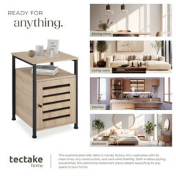 Tectake Bedside Table Cork   - Industrial Wood Light, Oak Sonoma Door Hinge On The Right - thumbnail 7