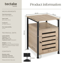 Tectake Bedside Table Cork   - Industrial Wood Light, Oak Sonoma Door Hinge On The Right - thumbnail 6
