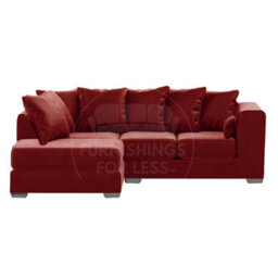 Furnishings For Less UK Ella Boxed Arm Plush Velvet 3 To 4 Seater L Shaped Corner Sofa  Red Left Hand Facing