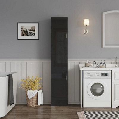 Modern High Gloss Tier Cabinet Cupboard Furniture Bathroom 2 Door Storage Black - image 1