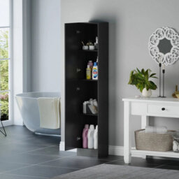 Modern High Gloss Tier Cabinet Cupboard Furniture Bathroom 2 Door Storage Black - thumbnail 4