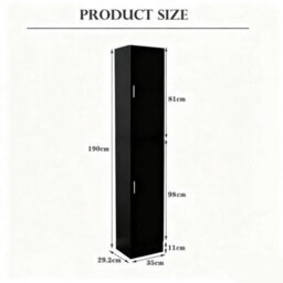 Modern High Gloss Tier Cabinet Cupboard Furniture Bathroom 2 Door Storage Black - thumbnail 2