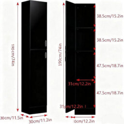 Modern High Gloss Tier Cabinet Cupboard Furniture Bathroom 2 Door Storage Black - thumbnail 3