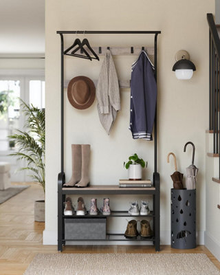 Songmics Vasagle Multi-Function Entryway Stand, Combined Coat Hanger With Seating And Shoe Storage, Greige And Black - image 1