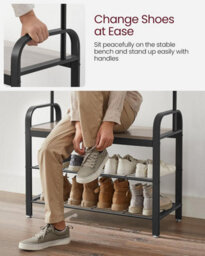 Songmics Vasagle Multi-Function Entryway Stand, Combined Coat Hanger With Seating And Shoe Storage, Greige And Black - thumbnail 7