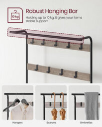 Songmics Vasagle Multi-Function Entryway Stand, Combined Coat Hanger With Seating And Shoe Storage, Greige And Black - thumbnail 5