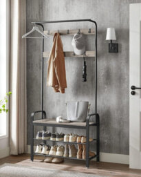 Songmics Vasagle Multi-Function Entryway Stand, Combined Coat Hanger With Seating And Shoe Storage, Greige And Black - thumbnail 3