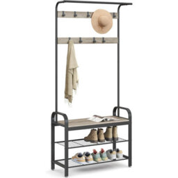 Songmics Vasagle Multi-Function Entryway Stand, Combined Coat Hanger With Seating And Shoe Storage, Greige And Black - thumbnail 9