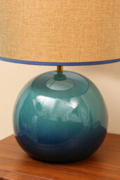 K Living Lata Blue Ceramic Table Lamp 44Cm Tall Glossy Glazed Base With Textured Fabric Shade - thumbnail 2