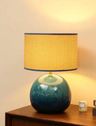 K Living Lata Blue Ceramic Table Lamp 44Cm Tall Glossy Glazed Base With Textured Fabric Shade - thumbnail 3