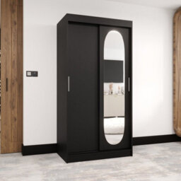 Arte Ebony Black Royal Sliding Door Wardrobe 1000mm X 2000mm X 620mm - A Bold Statement In Storage - thumbnail 2