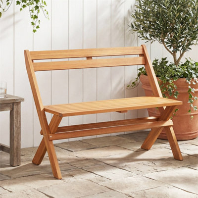 Folding Garden Bench For Patio Backyard Solid Acacia Wood Slanted Backrest - image 1