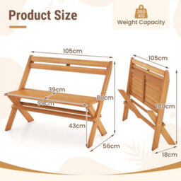 Folding Garden Bench For Patio Backyard Solid Acacia Wood Slanted Backrest - thumbnail 2