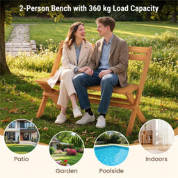 Folding Garden Bench For Patio Backyard Solid Acacia Wood Slanted Backrest - thumbnail 4
