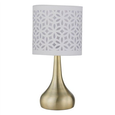 First Choice Lighting Romana - Antique Brass Touch Table Lamp With White Laser Cut Shade - image 1