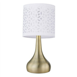 First Choice Lighting Romana - Antique Brass Touch Table Lamp With White Laser Cut Shade - thumbnail 2