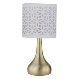 First Choice Lighting Romana - Antique Brass Touch Table Lamp With White Laser Cut Shade - thumbnail 1