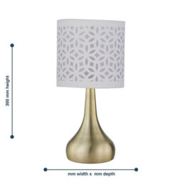 First Choice Lighting Romana - Antique Brass Touch Table Lamp With White Laser Cut Shade - thumbnail 5