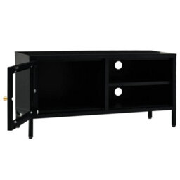 Berkfield Tv Cabinet Black 90X30X44 Cm Steel And Glass - thumbnail 6