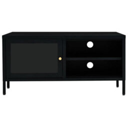 Berkfield Tv Cabinet Black 90X30X44 Cm Steel And Glass - thumbnail 3