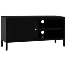 Berkfield Tv Cabinet Black 90X30X44 Cm Steel And Glass - thumbnail 2