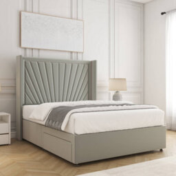 Bsspoke Alina Divan Bed Set Silver Plush Velvet 54Inch Wingedback Panel Headboard & Mattress No Drawers In All Sizes - thumbnail 2