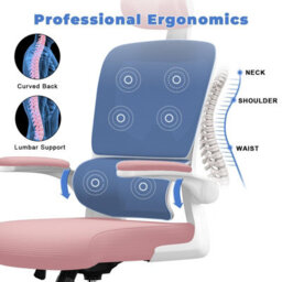 Onemill Computer Chair With Adjustable Lumbar Support And Headrest, Swivel Executive Mesh Office Chair For Home Office-Pink - thumbnail 4